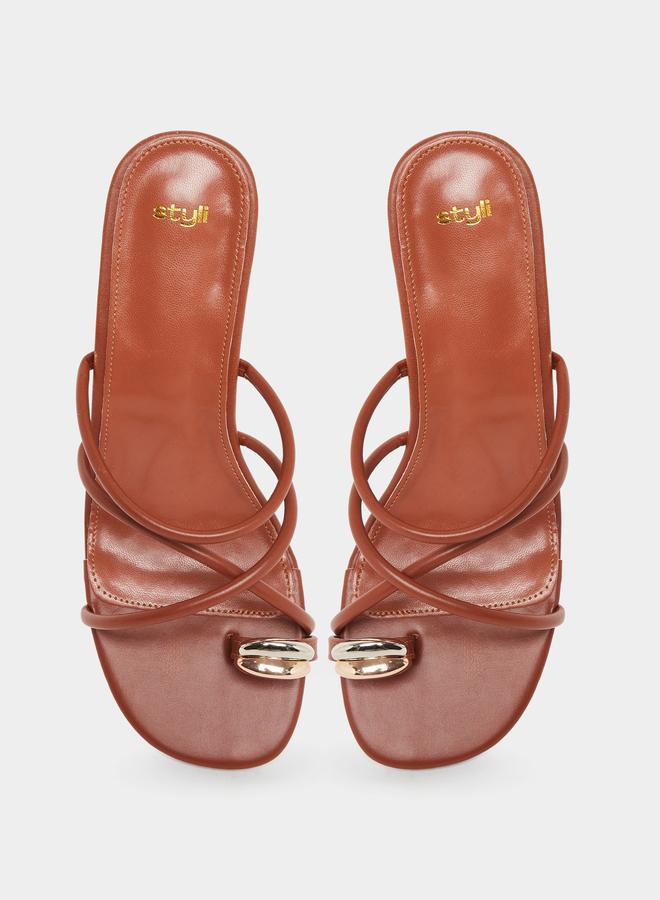 Styli Women Tan Strappy Stiletto Heel Sandals - Image 5